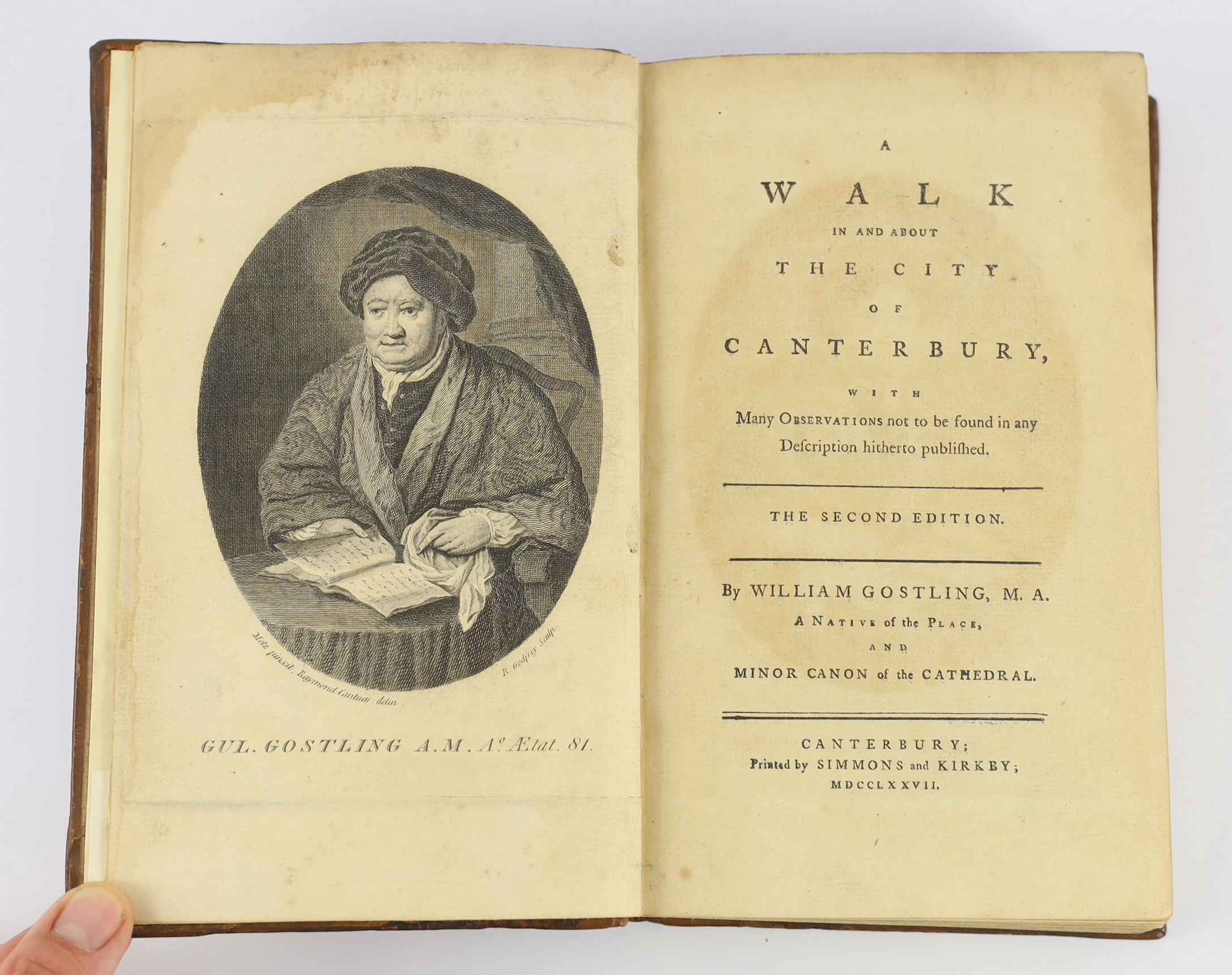[Hasted, Edward] - The Canterbury Guide:, or Travellers Pocket Companion ... in that ancient city and its suburbs ... By An Inhabitant. 3 folded plates; old half calf and marbled boards. Canterbury: printed and sold by C